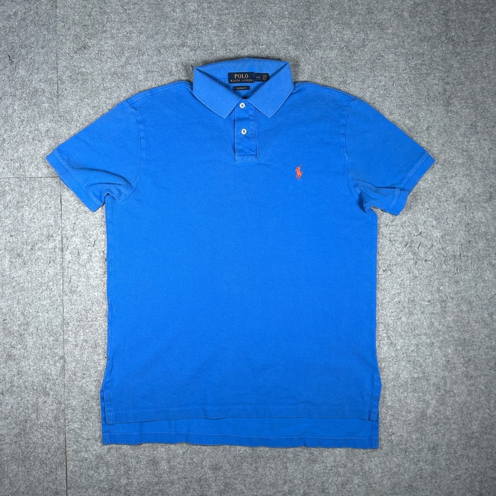 Polo Ralph Lauren Polo Shirt Men Large Blue Custom Fit Short Sleeve Pony Logo